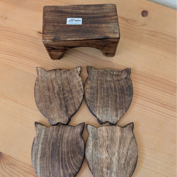 All'Asta Owl Coaster Set - Wood - Picture 4 of 4